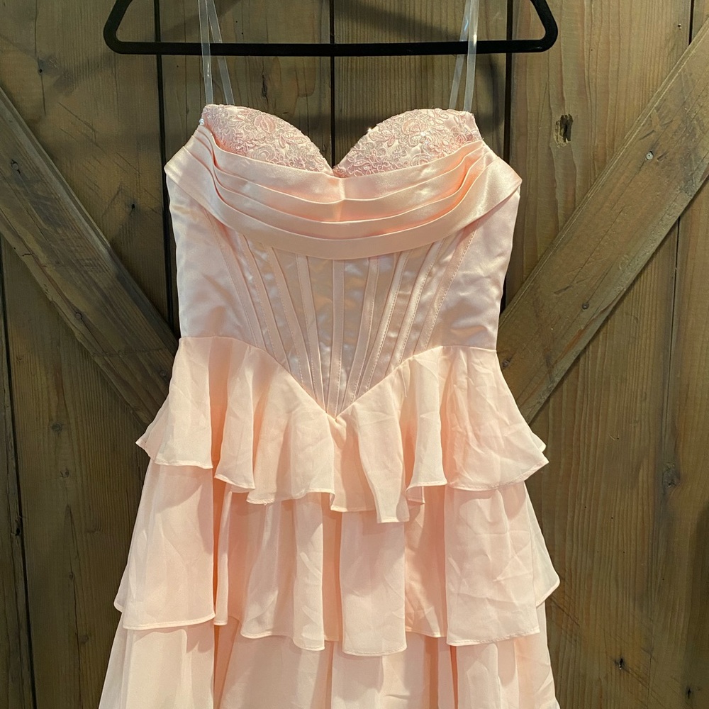 Elegant Strapless Pink Ruffle Dress